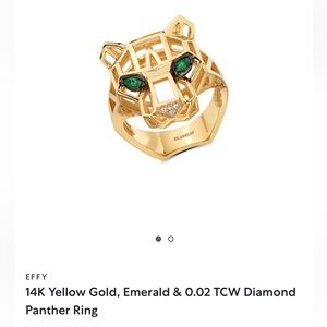 Effy 14k Yellow Gold, Emerald & 0.02 TCW Diamond Panther Ring